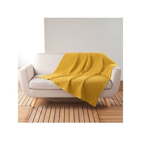 Plaids, jetés Douceur d intérieur GAUFRETTE Jaune (1/3)