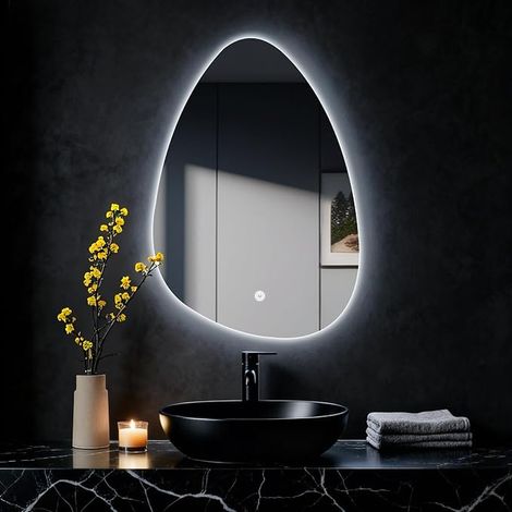 Wall Mounted Bathroom Mirror, Bathroom Mirror with Light, Mirror with LED Light, Touch Switch (60L x 40B cm) (1/5)