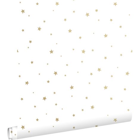 Papier peint à motif étoiles blanches et dorées – Dimensions 53cm x 10,05m – Installation facile sans table à tapisser – Écologique et durable – Estahome (1/5)