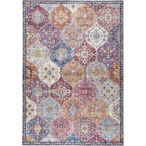 Tapis salon et chambre 200x290 violet et gris rectangle tissé motif ethnique VIVACE 5