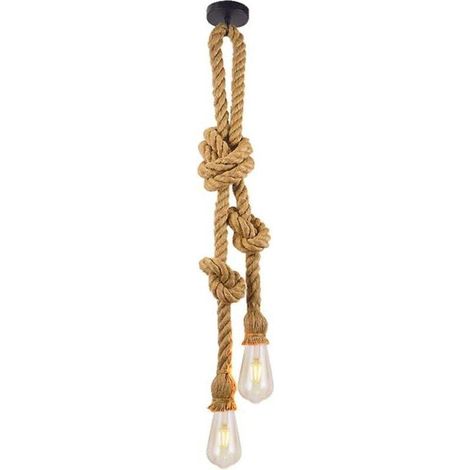 Lustre - Double Tete - Corde De Chanvre - 220-240 V - 40 W Max - Pour Salle A Manger Salon Bar Restaurant - 1 Unite (1/4)