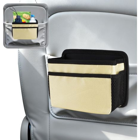 Poubelle voiture 20 x 7,5 x 14 cm, beige, étanche, tissu Oxford, pliable, pour SUV, camions et camping-cars. (1/5)