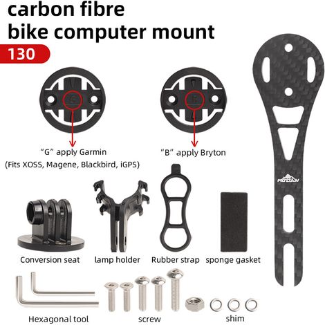 Support d'ordinateur en fibre de carbone de 130 mm Support de guidon intégré en fibre de carbone MOTSUV, support de caméra pour éclairage avant, accessoires de cyclisme (1/5)