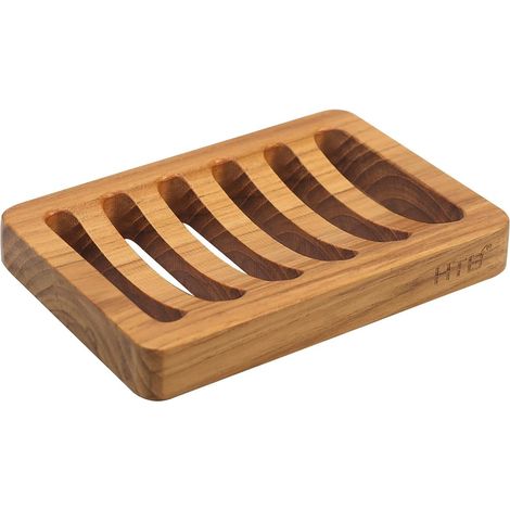 Porte-savon en bois de teck à fente - Porte-éponge de cuisine - Auto-drainant - douche, évier, salle bain, baignoire, camping-car (1/5)