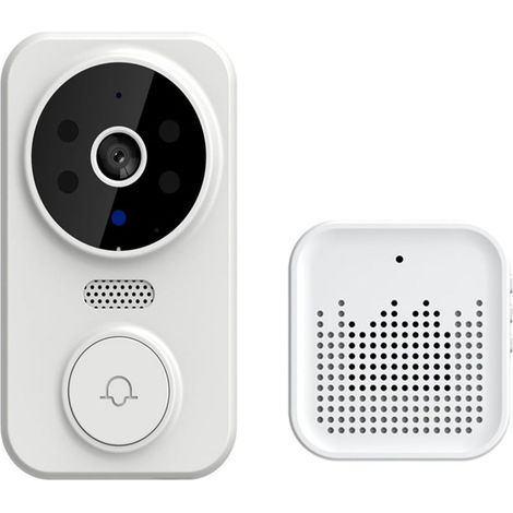 Smart Video Doorbell, télécommande sans fil Sonnette de porte visuelle, caméra WiFi Intercom Doorbell, détection de mouvement Sonnette de porte de sécurité,Blanc (1/5)