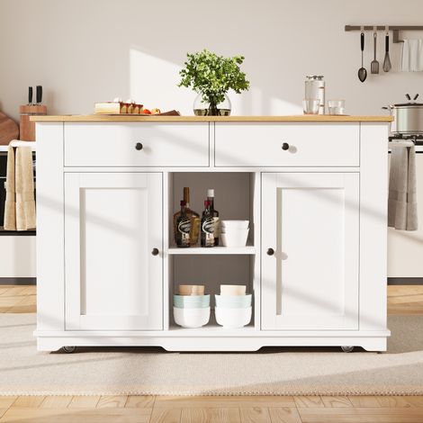 Isola cucina 151,5x59,7x91,7 cm in MDF e metallo bianco/naturale con prese - MEUBLIV (1/5)