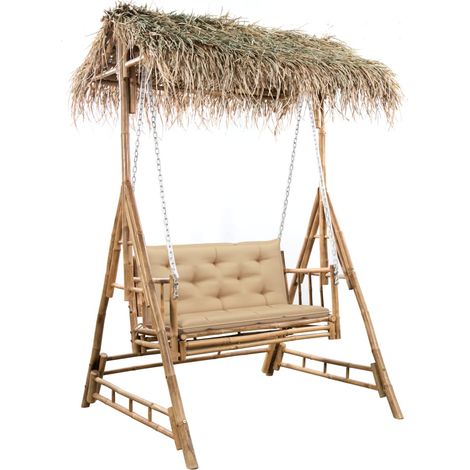 Balancelle de jardin Mobilier de jardin 2 places - feuilles de palmier et coussin 202cm Bambou BV448817 - BonneVie (1/5)