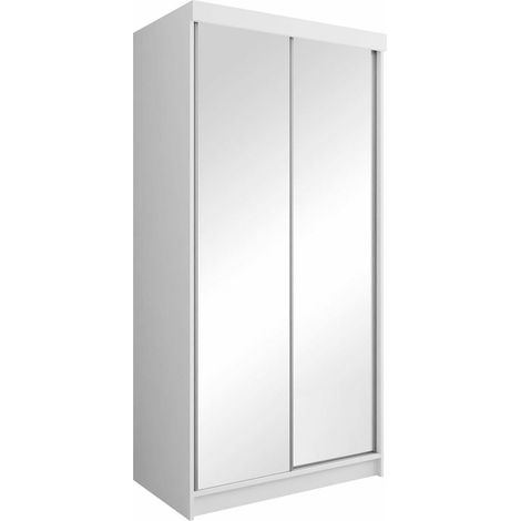 Armoire Dover 102, Blanc, 200x100x62cm, Portes d'armoire: Coulissantes, Nombre d'étagères: 5