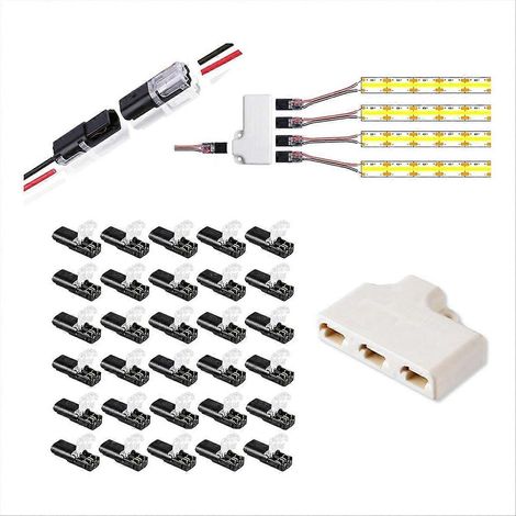 Lot de 30 connecteurs de fils LED à double connexion enfichable 2/3/4 broches 3 voies (1/5)