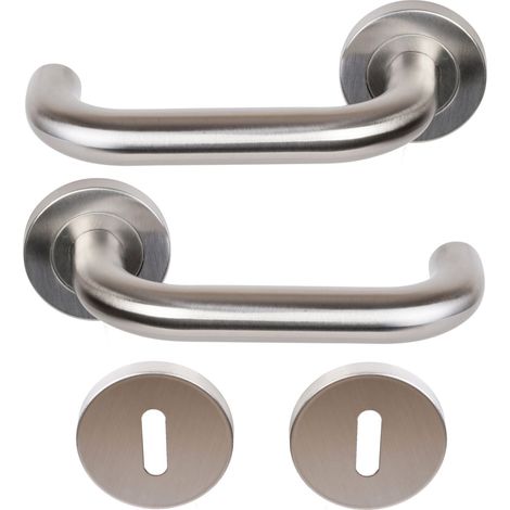 Coppia di Maniglie KLOSE Besser con Rosette, modello “Elsa” a U, in acciaio inox 304 +1 Coppia di rose con foro per la chiave