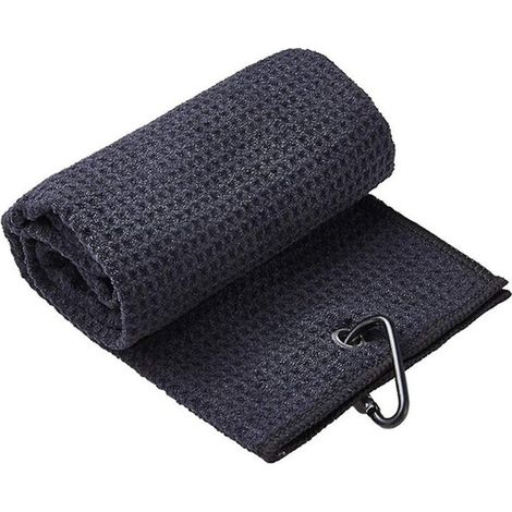 Serviettes de golf anti-boulochage à motif gaufré, séchage rapide, noires (1/5)