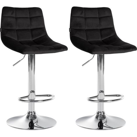 Set di 2 sgabelli da bar in velluto nero, base e poggiapiedi in metallo cromato regolabili in altezza TDB10634