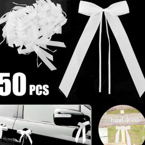 noeud De Voiture De Mariage Blanc, Dcoration De Voiture De Mariage 50pcs, Ruban De Voiture De Mariage, Crmonie De Mariage, Bouquet, Chaise, Cadeau (1/5)