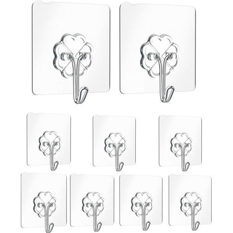 Crochet Adhesif Mural,Crochet Adhesif Pack 9,Crochets Adhesifs Charge Maximale 8kg,Crochet Mural Adhesif Pour Suspendre les clés, les bouchons (1/5)