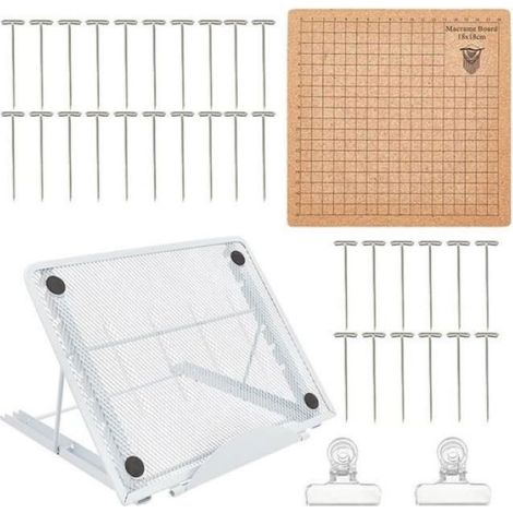 Panneau Macramé - Support Réglable - Grille Double Face - En Liège Et Métal - 7x7 Pouces - Pour Projets De Tissage Corde - Avec 50 Aiguilles T Et 2 Clips - Lot Complet (1/5)