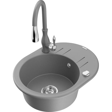 Mexen Kevin fregadero de granito de 1 cubeta con escurridor y grifo de cocina Savita, gris - 6517-71-672601-71 (1/5)