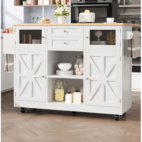 MEUBLIV Isola cucina 140x40x93,5 cm bianca – piano ribaltabile e ruote (1/5)
