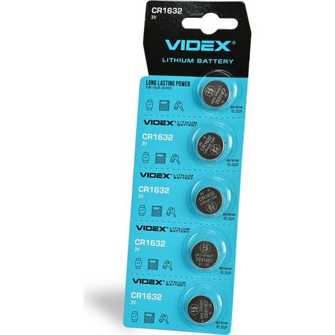 Batterie al litio Videx CR1632, confezione da 5 pezzi in blister