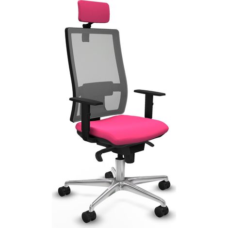 Horna sincro malla gris similpiel rosa brazos 1D base aluminio cabecero 2D ruedas 65mm nailon (1/5)