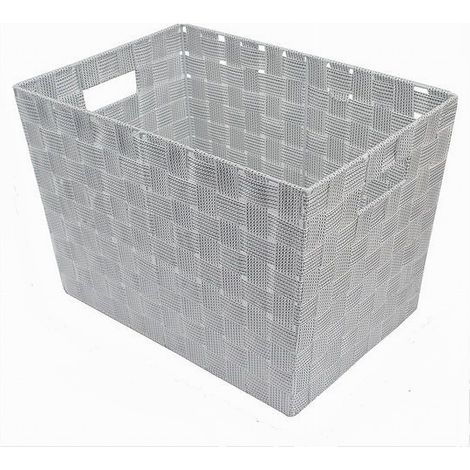 Trade Shop - PORTA OGGETTI CESTO TESSUTTE INTRECCIATO 38X26X25 CM MANIGLIE GRIGIO CHIARO 79036 -