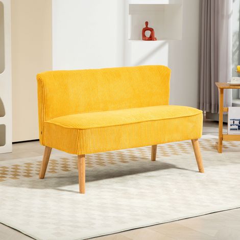 Canapé deux places, design scandinave élégant, structure en bois massif, jusqu'à 150 kg, 117 x 56,5 x 77 cm, jaune (1/5)