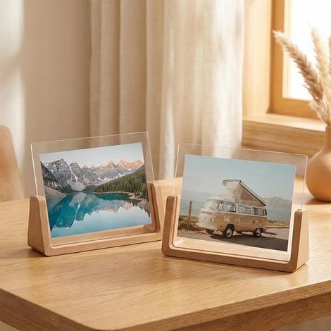 2 paquets - Support de cadre photo en bois en forme de U - Base horizontale en bois massif de 15 cm, cadre photo transparent (cadre uniquement) (1/2)