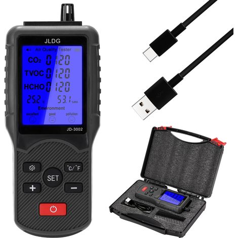 Monitor de calidad del aire 8 en 1, comprobador multifunción de CO2 TVOC, monitor de temperatura y humedad (1/5)