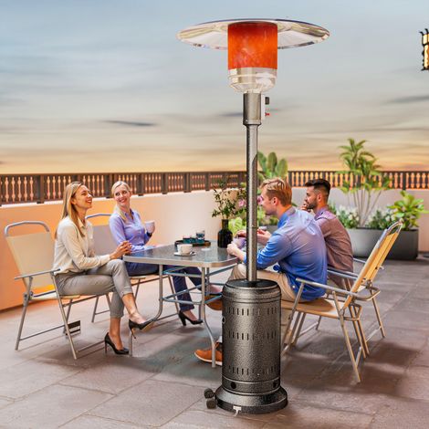 Brun foncé - Cuisinière gaz/propane 11 kW, arrêt automatique, roues, chauffage d’appoint portable, patio jardin terrasse, 82x82x223 cm (1/4)