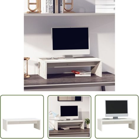 Support de moniteur Blanc 50x27x15 cm Bois de pin solide - Support D'écran - Meuble Tv - Bureau - Bois De Pin - Design Élégant