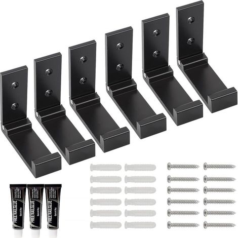 6 Crochets Pliants en Aluminium pour Rangement Mural Noir - Vêtements, Casque, Cuisine, SdB (1/4)