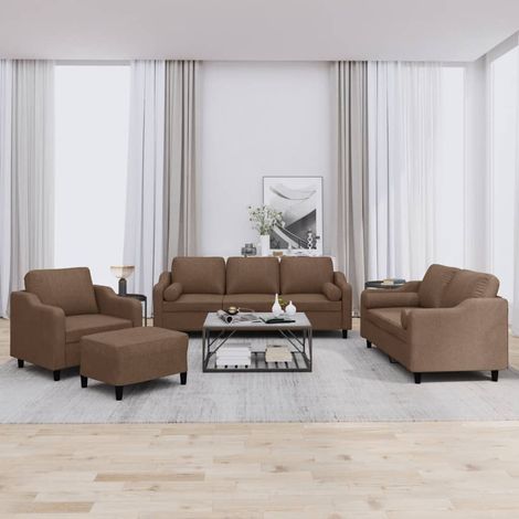 4-tlg. Sofagarnitur mit Kissen Braun Stoff vidaXL