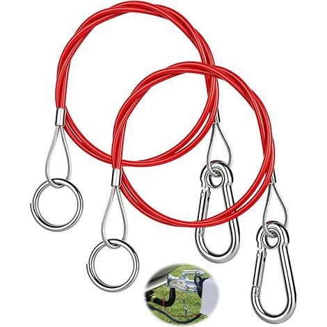 Câble de sécurité pour remorque, 2 câbles d'urgence en acier inoxydable 304 rouge avec crochet mousqueton et boucle, câble rupture et de freinage résistant,pour caravane, bateau et attelage (1/5)