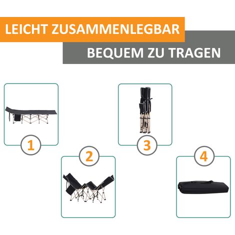 Lit de camp pliable imperméable avec housse de transport, 190 x 68 x 52 cm, noir