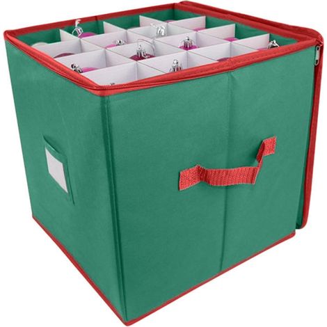 Boite De Rangement Pour Ornements De Noel - 64 Compartiments Avec Séparateurs Réglables - Fermeture Zippée - Dimensions 33 X 33 X 33 Cm (1/5)