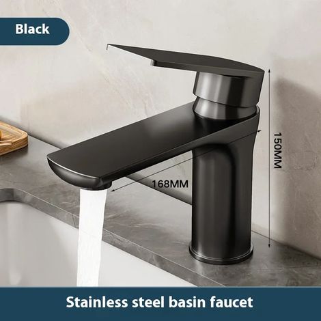 Robinet de lavabo noir pour salle de bain avec évier en acier inoxydable gris, douchette eau chaude/froide, mitigeur pour meuble de cuisine/bidet. (1/5)