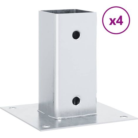 Bases de poteau carrées 4 pcs argent 71x71 mm acier galvanisé
