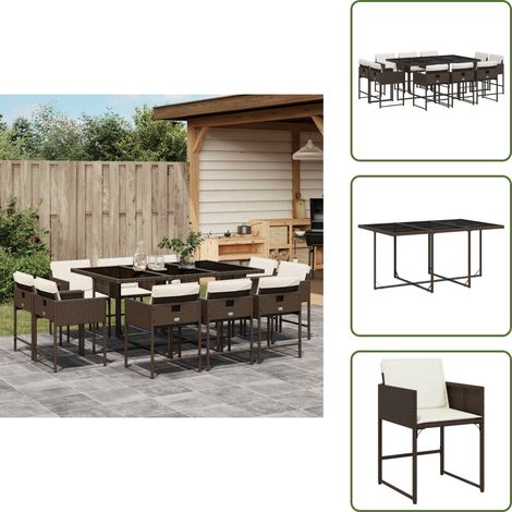 The Living Store Ensemble à manger de jardin et coussins 11 pcs marron rotin - Salon De Jardin - Meuble De Jardin - Set De Salon De Jardin - Mobilier De Jardin - Table De Jardin