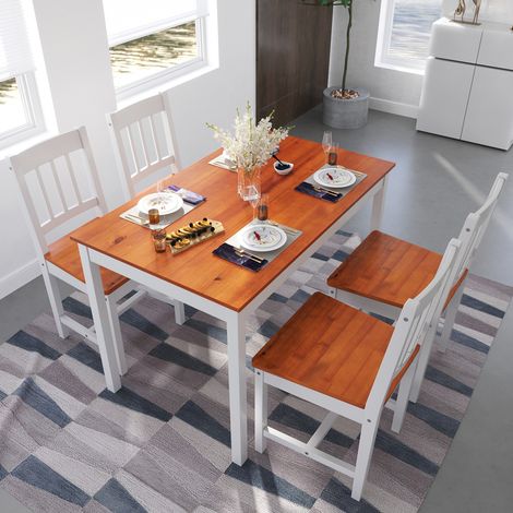 ELEGANT Solid Wooden Dining Table and 4 Chairs Set Honey Natural Pine Dining Kitchen Furniture (1/5)