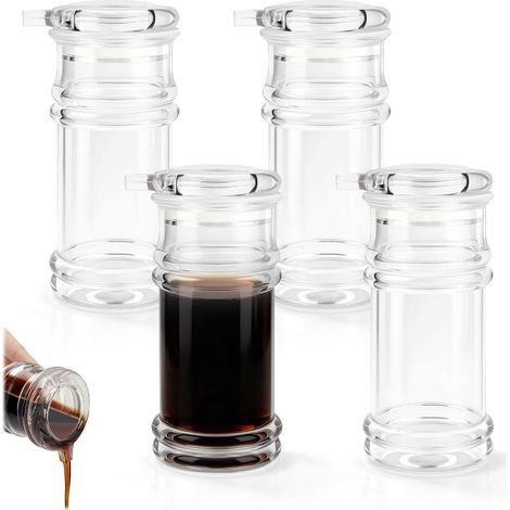 Lot de 4 distributeurs de sauce soja en acrylique avec joint d'étanchéité en silicone, 220 ml, sans goutte, huile d'olive et vinaigre, récipient pour sauce soja pour cuisine, barbecue (1/5)