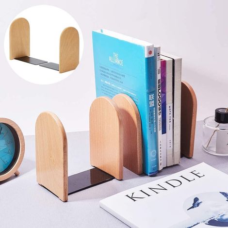 Serre-livres 1 paire de serre-livres en bois petite étagère en bois rangement de table support de livre simple étudiant attelle de livre de bureau tondeuse 10.5138cm couleur bois tête ronde (1/4)