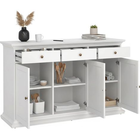 Credenza Asola, Madia 3 Ripiani, 3 Cassetti, 46.1x143.7x91.66h cm Bianco
