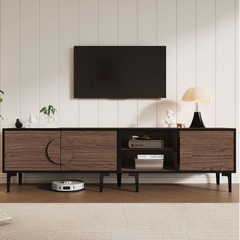 Meuble TV 180x35x49 cm chêne foncé en panneau de particules avec rangement et 7 pieds (1/5)