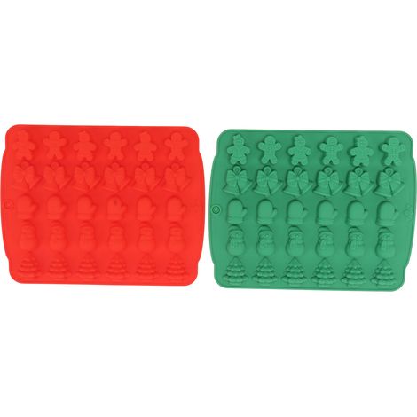 Lot de 2 moules silicone thème Noël, résistant à la chaleur, qualité alimentaire, pour fondant, glaçage, fudge, Type A (1/5)