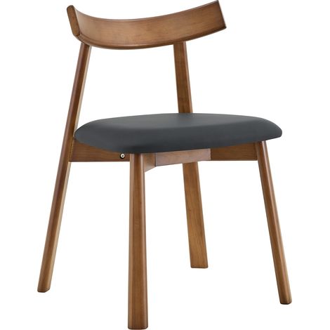 Lot de 2 chaises de salle à manger en bois, assise en cuir régénéré noir, dossier ergonomique pour cuisine et salon, style scandinave CHICFURN (1/5)