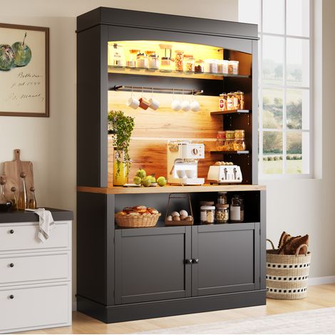 Mobile cucina alto con LED USB, 107x43x184 cm, 6 ganci, nero HAVRYA (1/5)
