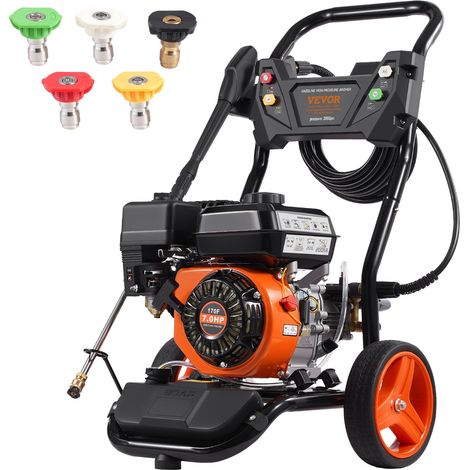 Nettoyeur haute pression à essence, 3950 PSI, laveuse haute pression à gaz, 10 L/min, avec pompe en cuivre, pistolet pulvérisateur, rallonge et 5 buses pour voitures, clôtures, maisons, vertical (1/5)