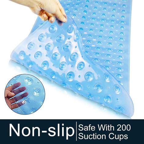 Tapis de Baignoire Antidérapant, Extra Long Tapis de Bain Lavable en Machine, Tapis de Douche Anti-moisissures avec 200 Ventouse, sans phtalate de Latex(100 x 40 cm)-Bleu-Fei Yu (1/5)