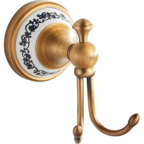 Gancho para toallas de pared de latón antiguo, accesorio de baño, diseño de porcelana (1/5)