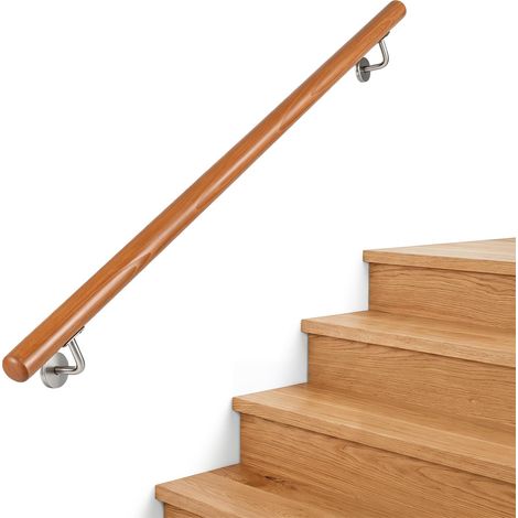 COSTWAY Corrimano per Scale in Legno, Ringhiera Antiscivolo da Parete con Supporto e Kit di Installazione, Passamano mano per Scale Interne per Anziani e Bambini, per Cucina e Bagno (120 cm) (1/5)