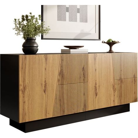 Buffet 160 cm grand rangement design géométrique étagère intérieure réglable meuble de rangement (1/5)